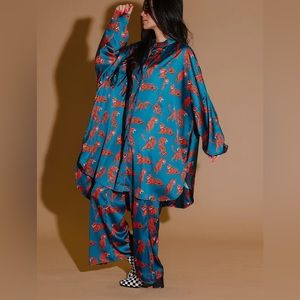 Dressed in LALA Satin Playsuit - blue tigers